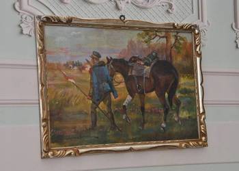 Wojciech Kossak - Ułan z Rannym Koniem - Powrót z Wojny Stary Obraz Olejny