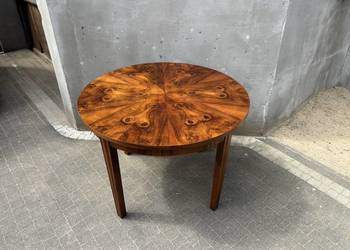 Stół Okrągły Orzech 110 Art Deco Gwiazda Rozkładany Antyk Po Renowacji