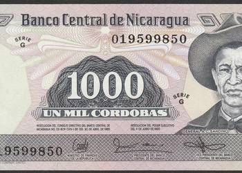 NIKARAGUA 1000 CORDOBAS 1985 - SANDINO - STAN BANKOWY UNC