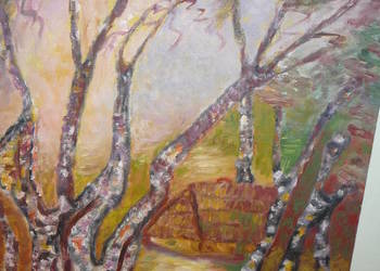 obraz olejny przedstawiający brzozy