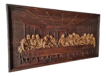 Drewniany Relief „Ostatnia Wieczerza” Ręcznie malowana Dekoracja Ścienna