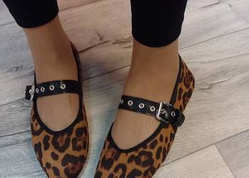 (40) Ekskluzywne, Panterkowe baleriny wieczorowe z zapięciem NOWE