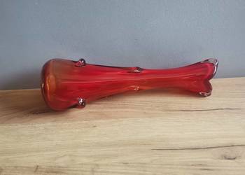 Stary czerwony wazon Sękacz szkło Ząbkowice design PRL