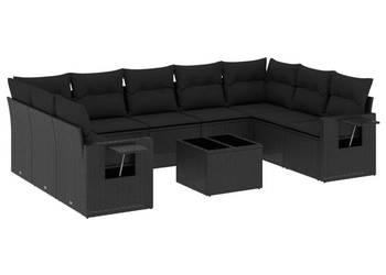 10-cz. zestaw wypoczynkowy do ogrodu poduszki czarny rattan PE WM-3220604