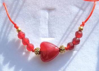 BRANSOLETKA SERCE KAMIEŃ CHALCEDON STAL SZLACHETNA 316L REGULOWANA SZNUREK