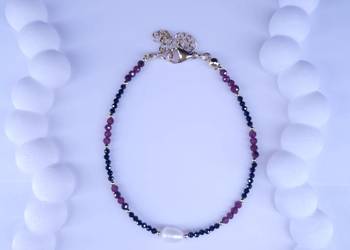 Komplet biżuterii „Blackpink” – naszyjnik + bransoletka, spinel, granat, pe