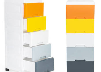 Regał z 5 wysuwanymi szufladami nogi z kółkami ModernHome