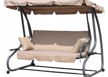Huśtawka ogrodowa rozkładana 3-osobowa 2w1 poduszki beżowa MultiGarden