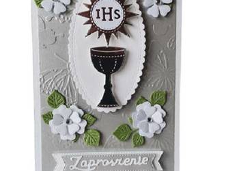 Zaproszenia Komunia Uniwersalne Kielich Słoneczko W Kwiatach B6 Srebro – Bi