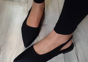 (40/41) Czarne baleriny wieczorowe z odkrytą piętą, NOWE