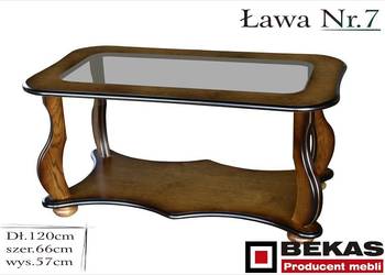 Stylowa Ława Nr.7 z Szybą  Bez Fornir Dąb Lakierowana Bekas
