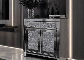 Komoda glamour szklana lustrzana z kryształkami Premium 80×80×40 cm