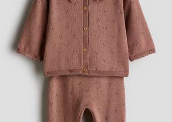 Komplet H&M 56 bawełna brązowy kardigan sweter spodnie retro