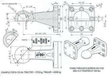 Zaczep kołnierzowy kulowy Ø 80 145x145 mm 36040