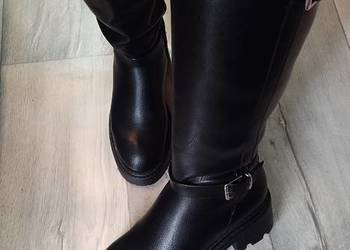 (37) Czarne, traperowe Kozaki oficerki biznesowe, Nowe