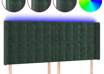 Zagłówek do łóżka z LED ciemnozielony 183x16x118/128cm aksamit WM-3124545