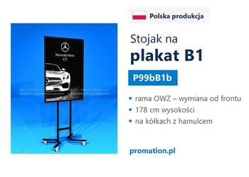 Mobilny czarny stojak na plakat B1 OWZ na kółkach do salonu sprzedaży