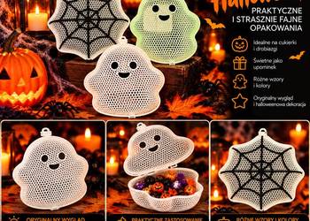 Halloween Pojemnik na Cukierki Duszek Pajęczyna Świecący w Ciemności
