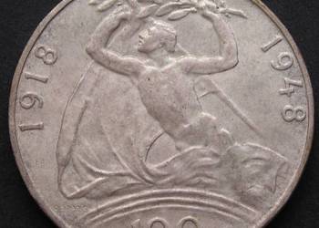 CZECHOSŁOWACJA 100 KORON 1948 - SREBRO - STAN 1/2