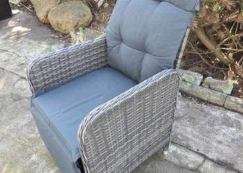 Fotel ogrodowy rozkładany z podnóżkiem, jasnoszary technorattan