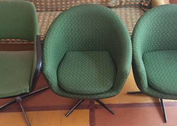 3 obrotowe zielone fotele PRL, ok 50-cio letnie