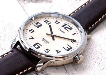 Zegarek Timex Męski 43mm Indiglo 50M Pasek Ecru Skóra Slimline Modowy