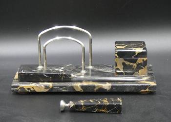 Mały, zgrabny przybornik, kałamarz garnitur na biurko, 3 elementy