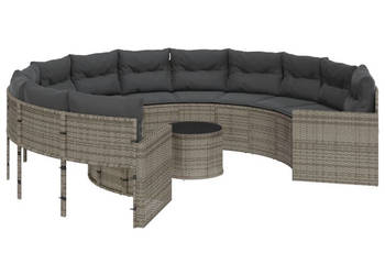 Sofa ogrodowa stolik i poduszki okrągła szary rattan PE WM-3318536