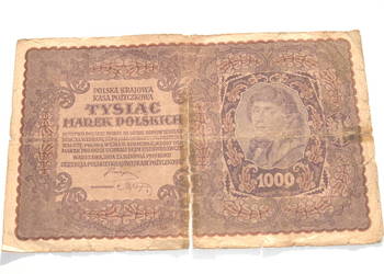 Stary banknot 1000 marek Polskich 1919 I ser antyk