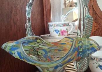 Koszyczek  Szklany. Typowe dla lat 60-70  Szklane wyroby PRL