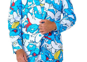 OPPOSUITS Garnitur męski z krawatem, kolorowy, SMERFY, bajka, niebieski