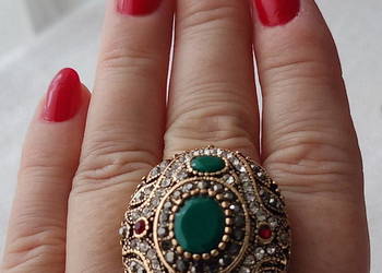 Pierścień owalny w kolorze złota antycznego, duży rozmiar