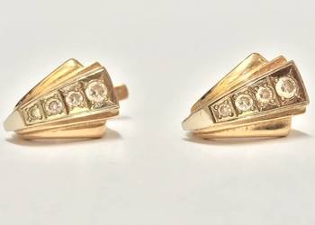 Złote kolczyki 585 14K z cyrkoniami zapięcie angielskie styl retro Art Deco