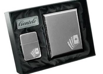 Zestaw Prezentowy: Zapalniczka Benzynowa z Papierośnicą z Grawerem Karty