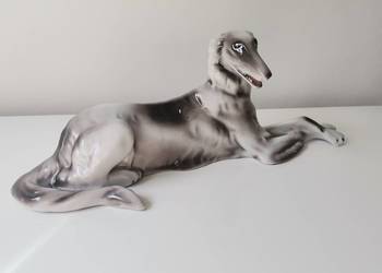 Stara, duża figurka porcelanowa Pies Chart Borzoj porcelana Wałbrzych, PRL