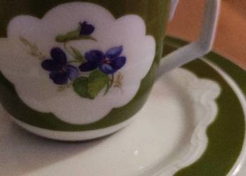Zestaw śniadaniowy porcelana Scherzer Bavaria fiołki 1949r