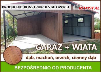 Garaż Blaszany 6x6 z dodatkowym zadaszeniem bocznym -Romstal A37v13