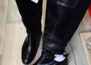 (42) Czarne, zdobione Kozaki oficerki biznesowe z Londynu, Nowe