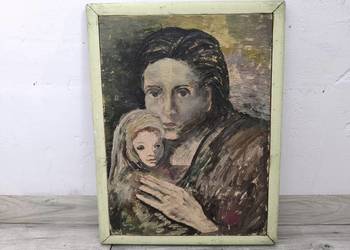 Piękny obraz olejny portret kobiety z dzieckiem sygnowany, Frydman