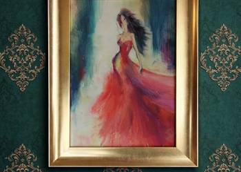 Lady in Red Obraz olejny na płótnie w drewnianej złotej ramie