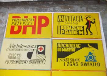 Stare industrialne tablice ostrzegawcze 50 x 30 cm.