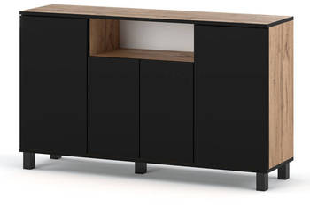 Komoda Loft 140cm Bruno Szafka Rtv Drewniana Do Sypialni Wotan Czarny Mat