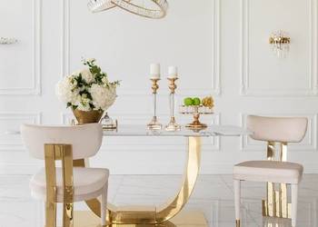Krzesło Designerskie EMPIRE Beżowe Welurowe Złote Nogi Glamour/Nowoczesne