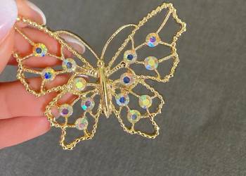 Piękna metalowa złota duża broszka motyl vintage