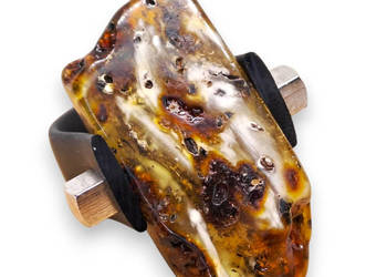 Pierścionek z bursztynu, BURSZTYN polerowany, bryłka unikatowa #1273