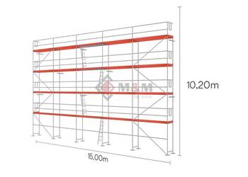Zestaw 153m2 Rusztowanie 15x10,2m Ramy stalowe 2m podest drewniany 3m