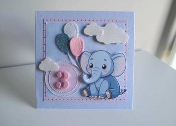 Kartka na urodziny słonik z balonami handmade