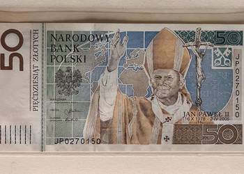 2x banknot kolekcjonerski 50 złotych Jan Paweł II UNC + 2x folder 2x banknot kolekcjonerski 50 złotych Jan Paweł II UNC + 2x folder