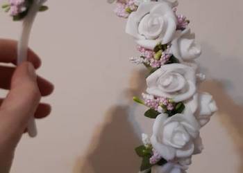 Opaska komunijna biało różowa