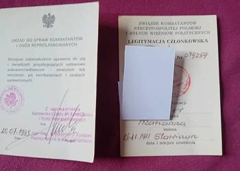Legitymacja czł. i zaświadczenie o uprawnieniach Związku Kombatantów RP ... Legitymacja czł. i zaświadczenie o uprawnieniach Związku Kombatantów RP ...
